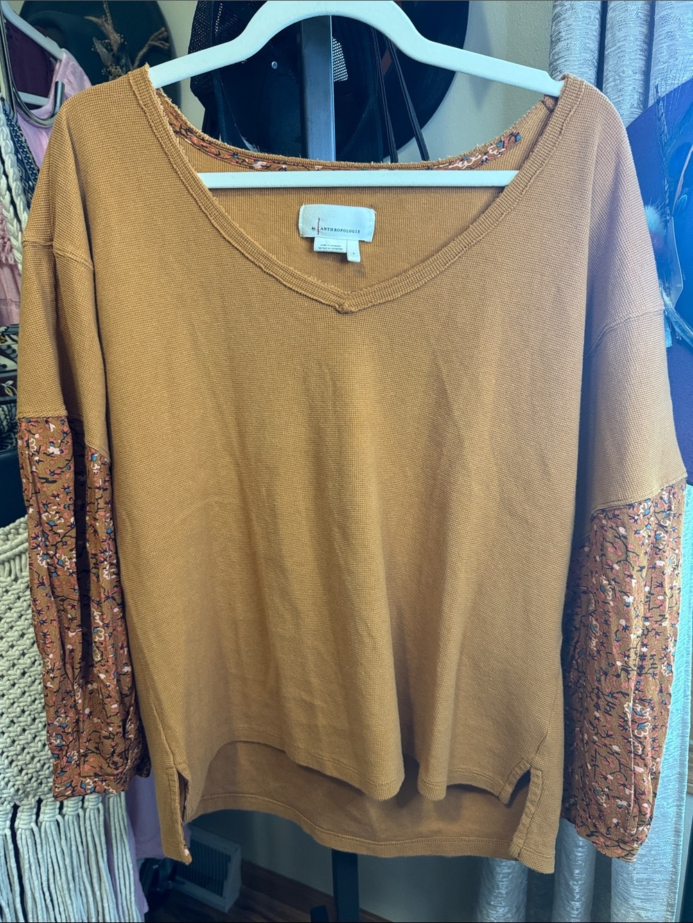 Anthropologie Rust Patch-Sleeve Pullover Sweater